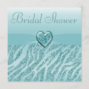 Möhippan Teal Prated Heart & Zebra Glitter Inbjudningar