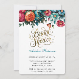 Möhippan Teal Red Orange Peony Guld Inbjudningar