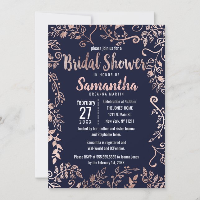 Möhippan Tunga penselpensel i Ro Guld Blommigt Inbjudningar (Framsida)