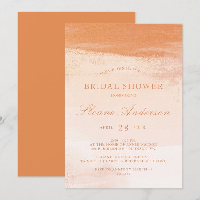 Möhippan Tvätta korall och persikofärg Inbjudningar (Fram/baksida)