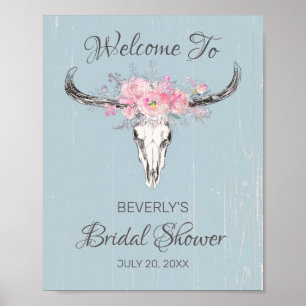 Möhippan Välkommen till Rustic Cow Skull Boho-Blom Poster