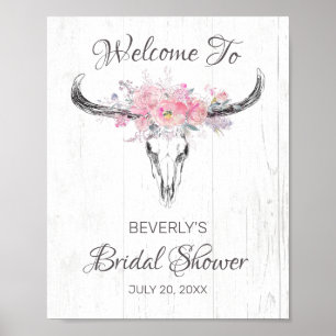 Möhippan Välkommen till Rustic Cow Skull Boho-Blom Poster
