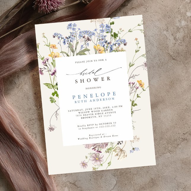 Möhippan vår Wildblomma Meadow Garden Inbjudningar (Spring Wildflower Meadow Garden Bridal Shower Invitation)