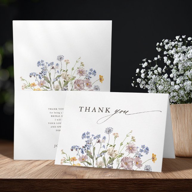 Möhippan vår Wildblomma Meadow Garden Tack Kort (Spring Wildflower Meadow Garden Bridal Shower Thank You Card)