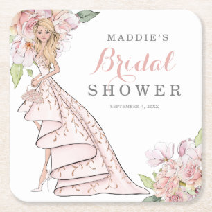 Möhippan Vattenfärg Illustrated Bride Underlägg Papper Kvadrat