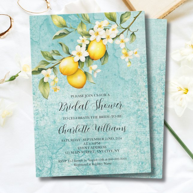 Möhippan Vattenfärg, Lemon, temat Inbjudningar (Watercolor Lemon Themed Bridal Shower Invitation
)