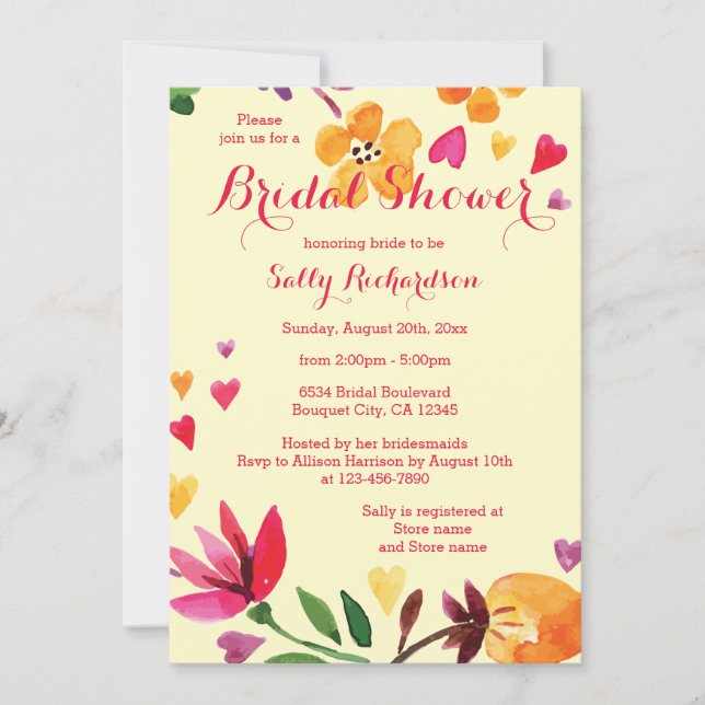 Möhippan Vattenfärgblommor och varmvattenberedare Inbjudningar (Framsida)