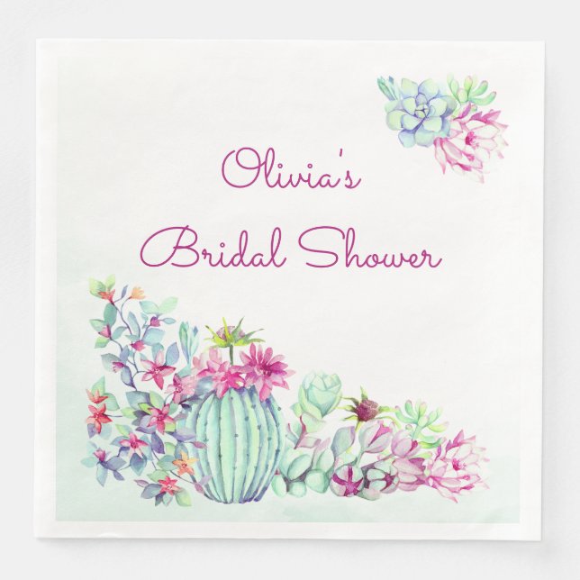 Möhippan Vattenfärgsaktualer och succulents Pappersservett (Framsida)