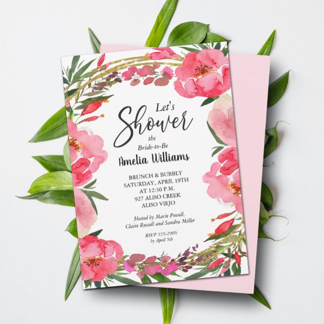 Möhippan Vattenfärgsblommor Inbjudningar (Watercolor Pink Floral Bridal Shower Invitations -  INSTANT DOWNLOAD and/or PRINTED)