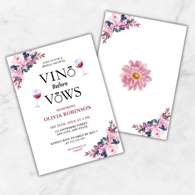 Möhippan Vino före Vows Blommigt Vin tema Inbjudningar (Vino Before Vows Floral Wine Theme Bridal Shower Invitation )