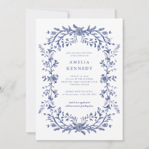 Möhippan vintage Elegant Fransk Blue Blommigt Inbjudningar