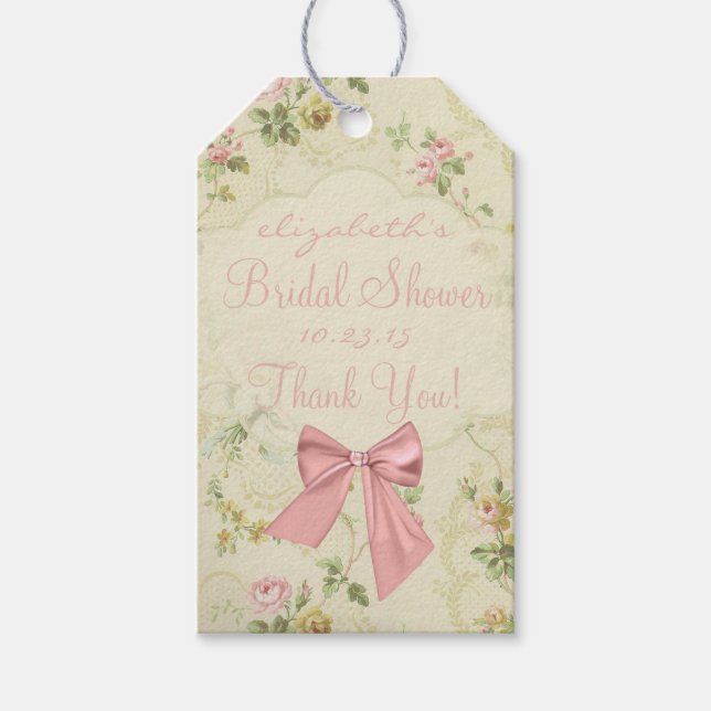 Möhippan vintage Flowers Peach Bow Presentetikett (Framsidan)