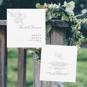 Möhippan Vit fyrkant med tidslös penna Blommigt Inbjudningar