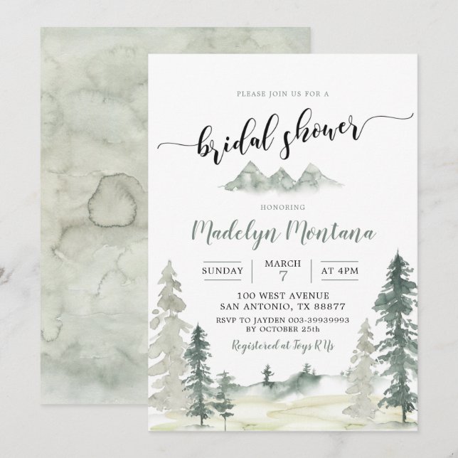 Möhippan Watercolor Äventyr Forest PineTree Inbjudningar (Fram/baksida)