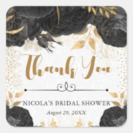 Möhippan Watercolor Black och Guld Flowers Fyrkantigt Klistermärke