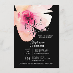 Möhippan Watercolor Blommigt Rosa Black Inbjudningar