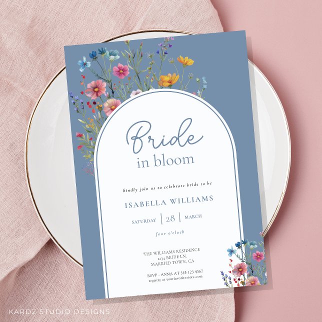 Möhippan Watercolor Blommigt Wildblomma Inbjudningar (Flat card Bridal Shower invitation shown in 5 x 7 in. )