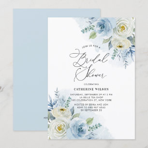 Möhippan Watercolor Blue och Ivory Ro Inbjudningar