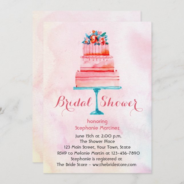 Möhippan Watercolor Bröllop Cake Inbjudningar (Fram/baksida)