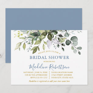 Möhippan Watercolor Greenery Dusty Blue Guld Inbjudningar