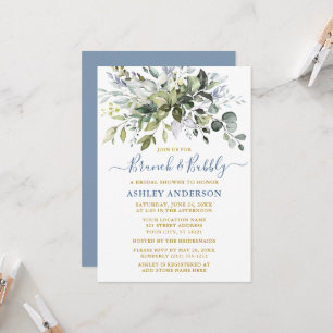 Möhippan Watercolor Greenery Dusty Blue Guld Inbjudningar