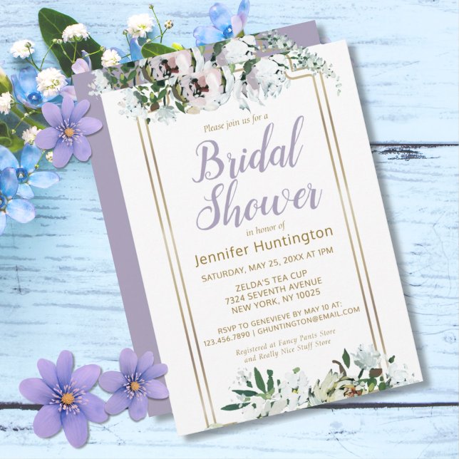 Möhippan Watercolor Midsommar Blommigt Lavender Inbjudningar (Pretty Watercolor Rose Lavender Bridal Shower Invitation)
