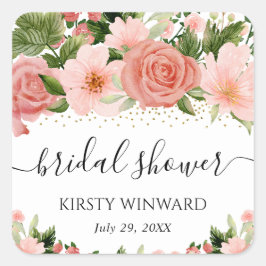 Möhippan Watercolor Rosa ros Fyrkantigt Klistermärke