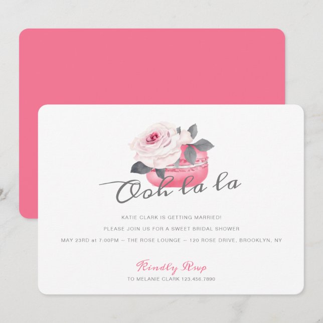 Möhippan Watercolor Rosa ros Macaron Inbjudningar (Fram/baksida)