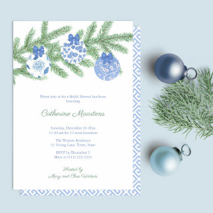 Möhippan Watercolor Spruce Blue White Baubles Inbjudningar