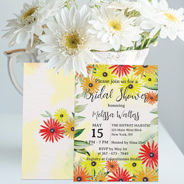 Möhippan Watercolor Vår Daisy Flowers  Inbjudningar (Skapare uppladdad)