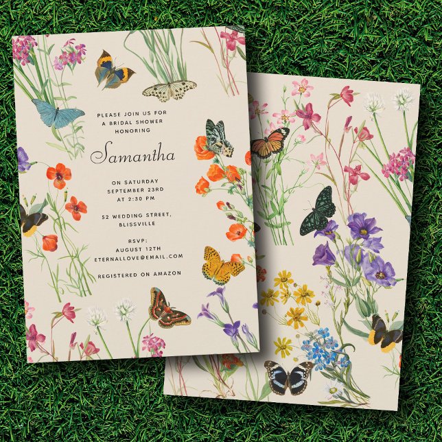 Möhippan Watercolor Wildblommor Butterflies Inbjudningar (Watercolor Wildflowers Butterflies Bridal Shower Invitation)