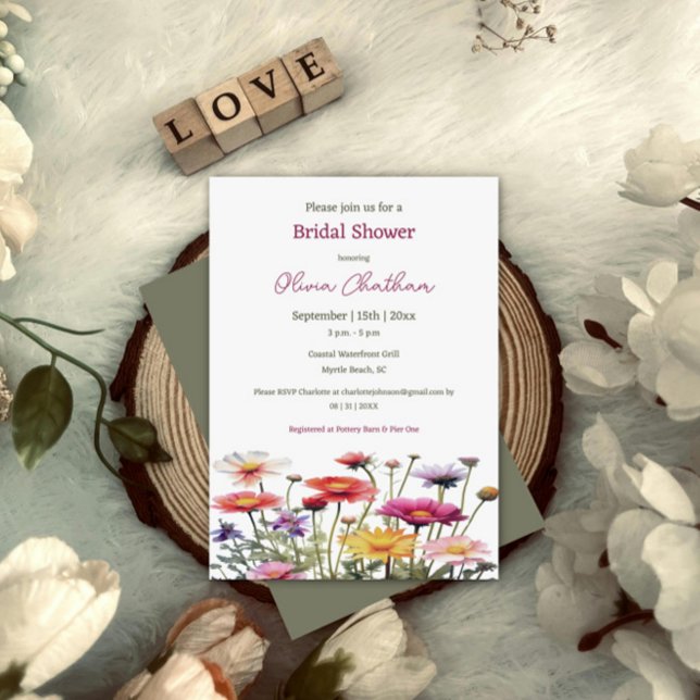 Möhippan Watercolor Wildblommor Inbjudningar (Modern Wildflowers Bridal Shower Invitation)
