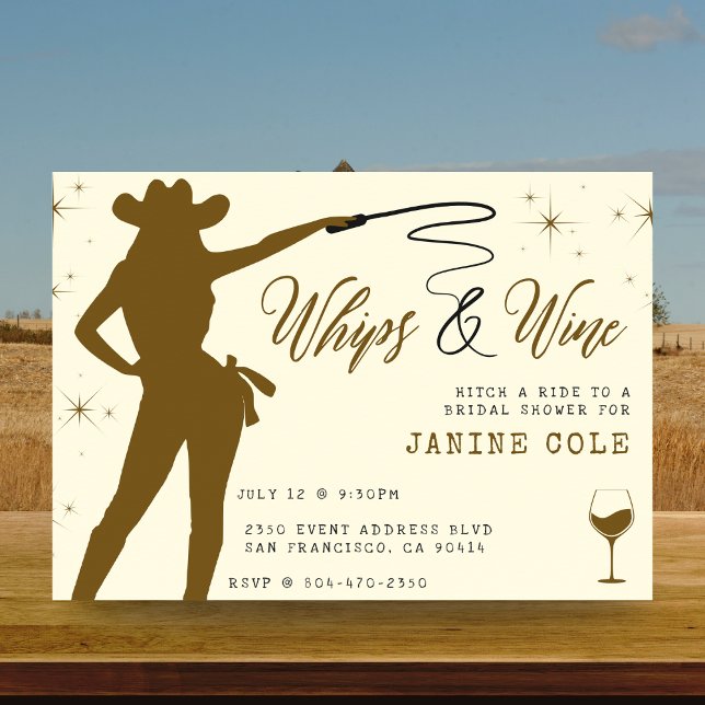 Möhippan Whisky & Vin Cowgirl Inbjudningar (Whips & Wine Cowgirl Bridal Shower Invitation
)
