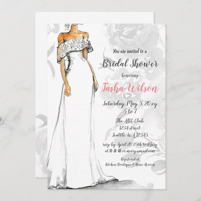 Möhippan White Bröllop Dress Elegant Inbjudningar (Fram/baksida)