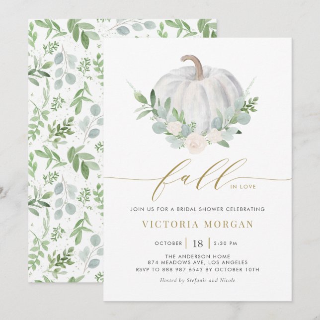 Möhippan White Pumpkin och Greenery Fall Inbjudningar (Fram/baksida)