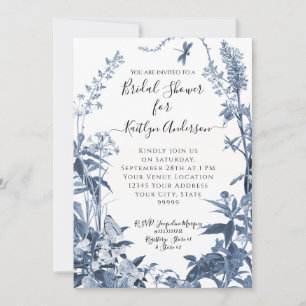Möhippan WildblomBlue n White Blommigt Bees Inbjudningar