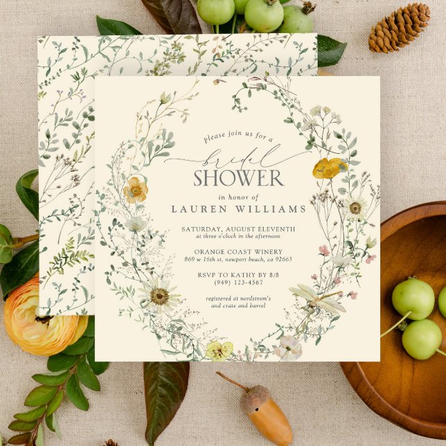 Möhippan Wildblomma Watercolor Summer Fall Inbjudningar (Bridal Shower Invitation)