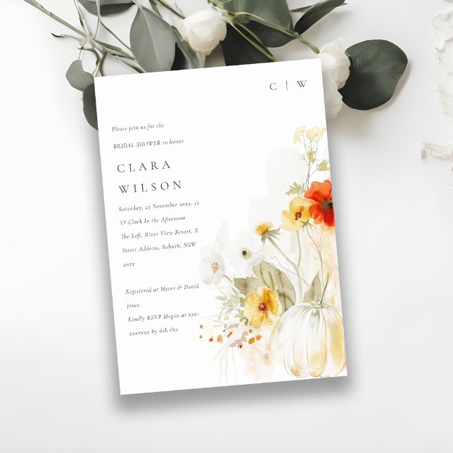 Möhippan WildblomPumpkin Watercolor Inbjudningar (Skapare uppladdad)