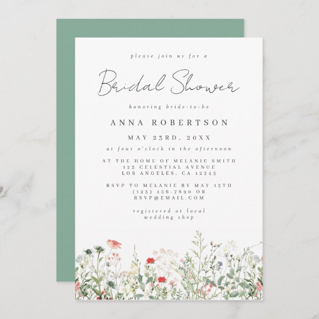 Möhippan Wildblomsskugga Inbjudningar (Fram/baksida)