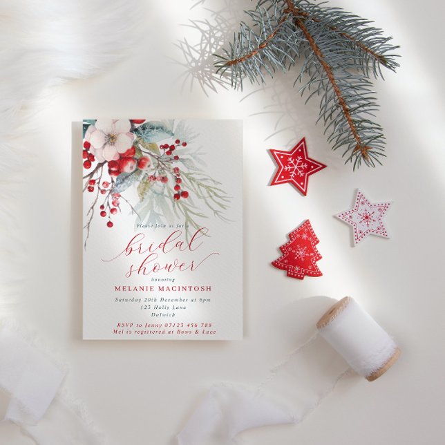 Möhippan Winter Berries & Foliage Red & Grönt Inbjudningar (Skapare uppladdad)