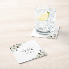 Möhippan Winter Botanical Greenery Elegant Underlägg Papper Kvadrat