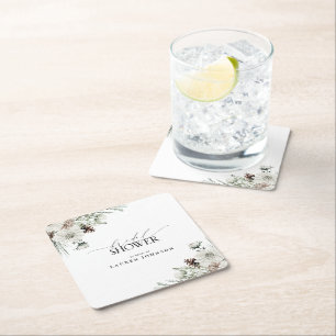 Möhippan Winter Botanical Greenery Elegant Underlägg Papper Kvadrat