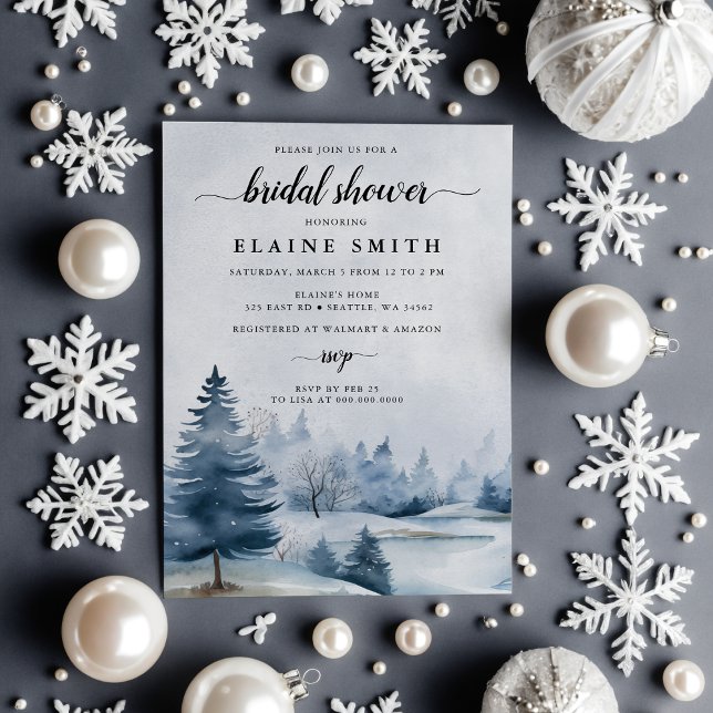 Möhippan Winter Gräs Forest Snö Helgdagar Inbjudningar (Winter Pine Forest Snow Holidays Bridal Shower Invitation)