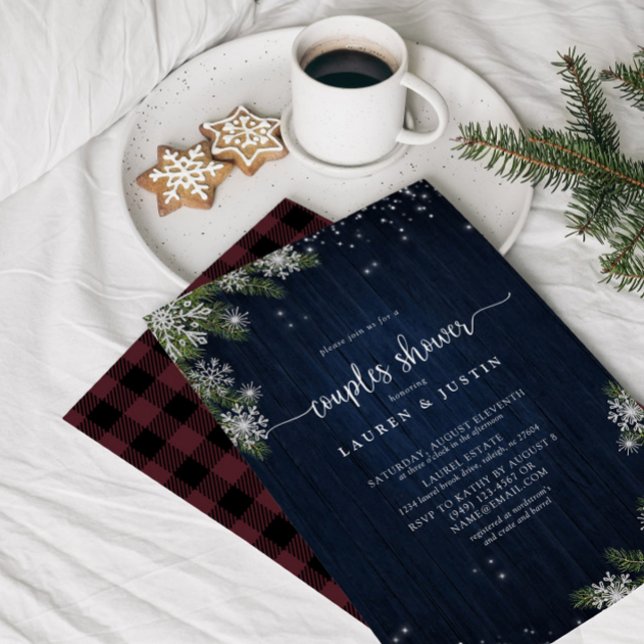 Möhippan Winter Snowflake Blue Play Par Inbjudningar (Couples Shower Invitation!)