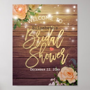Möhippan Wood Blommigt String Ljus Välkommen Poster