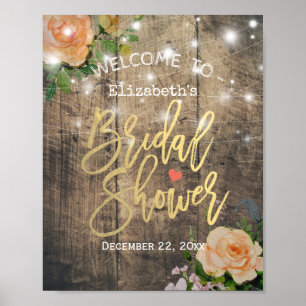 Möhippan Wood Blommigt String Ljus Välkommen Poster
