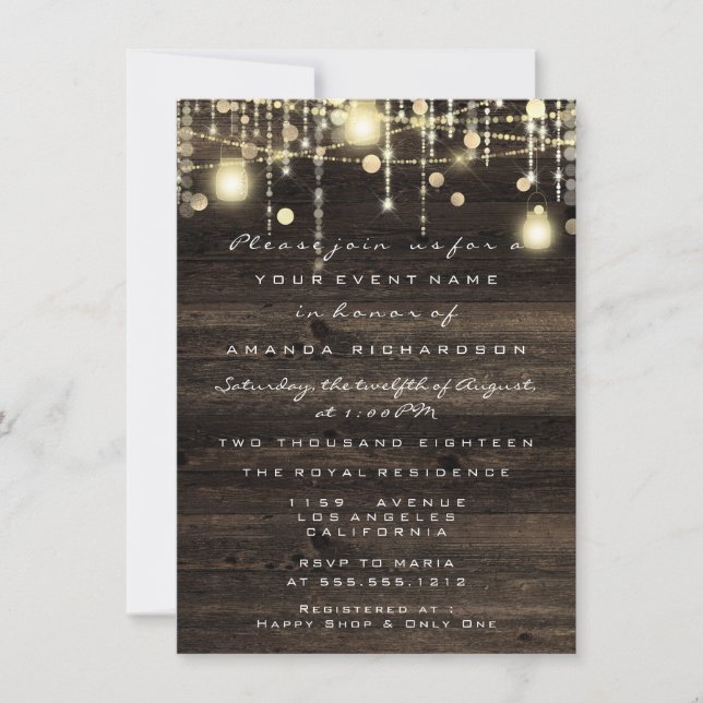 Möhippan Wood Rustic Guld Ljus Birthday Inbjudningar (Framsida)