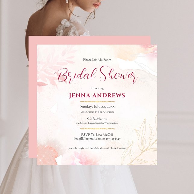 Möhippans Elegant Rosa och Guld Inbjudningar (Bridal Shower Elegant Pink and Gold Invitation)