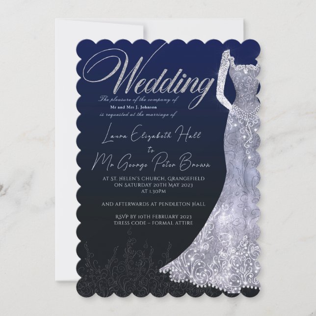 Möhippans klänning diamant blå bröllopsinbjudan inbjudningar (Framsida)