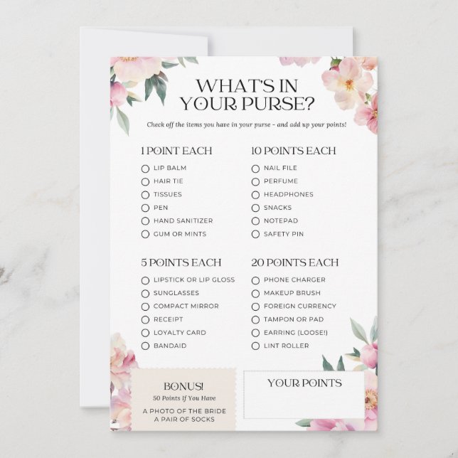 Möhippans spel Vad är i din Rosa för inköp? Inbjudningar (Framsida)